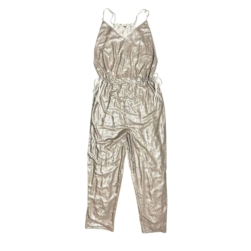 Free People | Women | Champagne All Over Sequin Slouchy Party Jumpsuit | Large